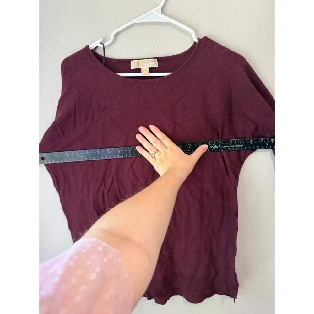 Michael Kors Womens Burgundy Long Sleeve Knit Sweater Gold Logo Plate Size L